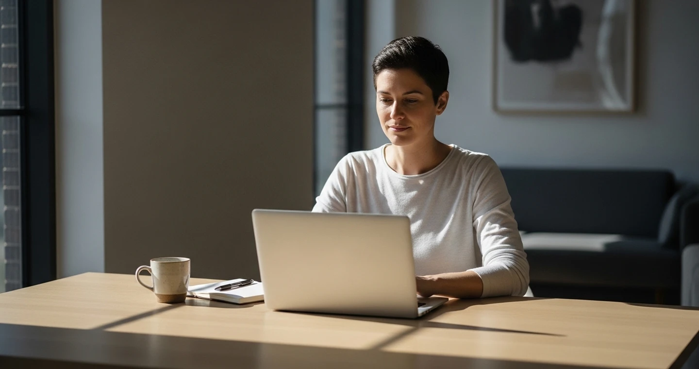 a young woman siting on the chair wearing white shirt and using laptop